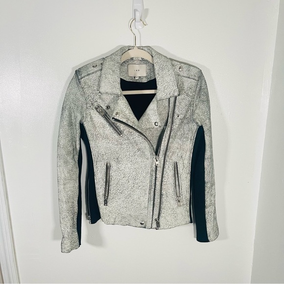 IRO Ilaria Ribbed Distressed Lamb Leather Biker Jacket Off-white Size 8 - Picture 2 of 15